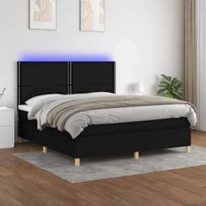Box spring postel s matrací a LED černá 180x200 cm textil - obrázek 1