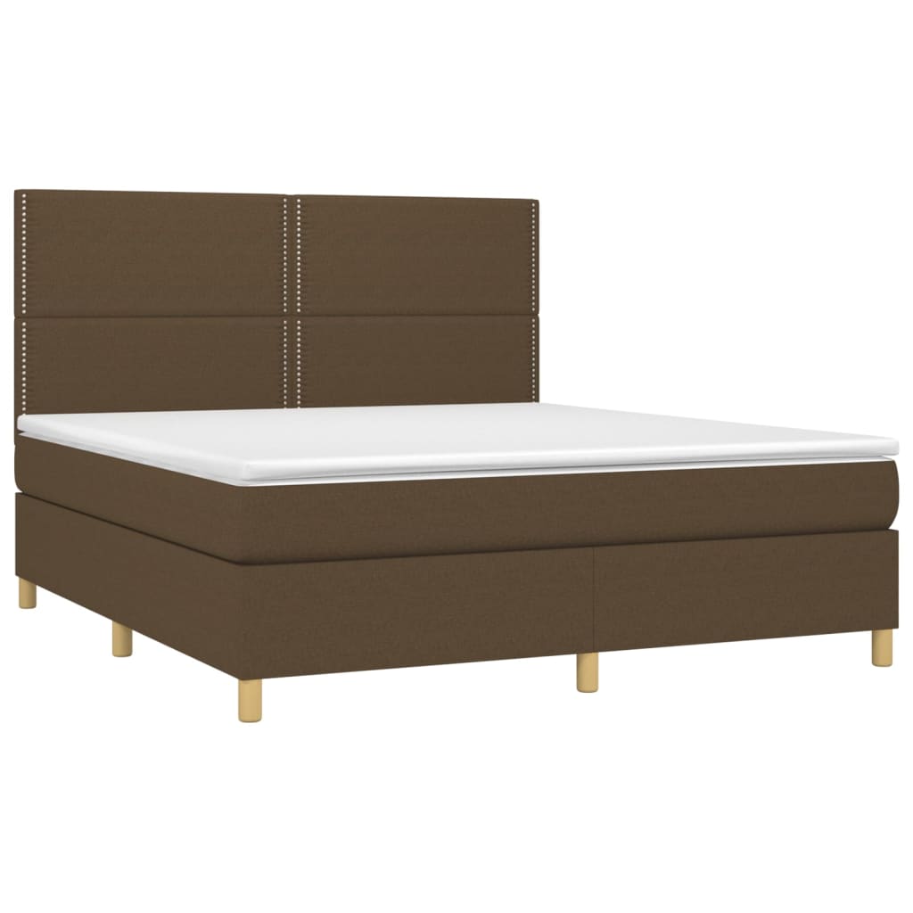 vidaXL Boxspring met matras en LED stof donkerbruin 180x200 cm afbeelding