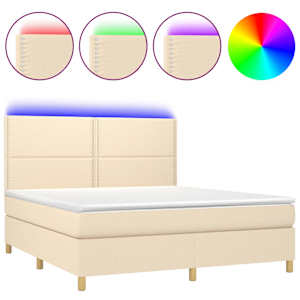 Box spring postel s matrací a LED krémová 180x200 cm textil - obrázek 2