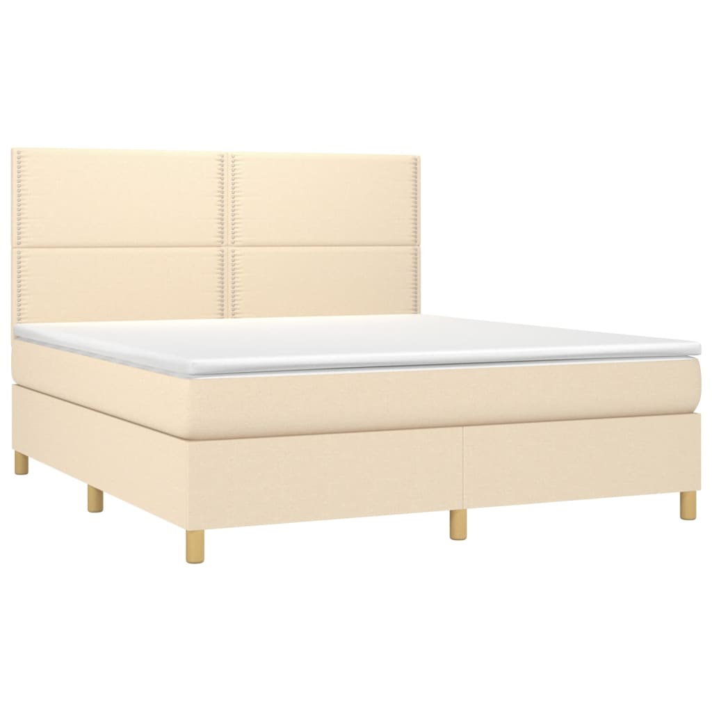 vidaXL Boxspring met matras en LED stof crèmekleurig 180x200 cm afbeelding