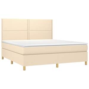 Box spring postel s matrací a LED krémová 180x200 cm textil - obrázek 3