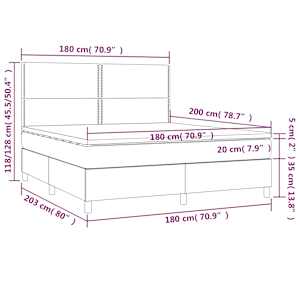 Box spring postel s matrací a LED krémová 180x200 cm textil - obrázek 8