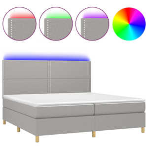 Box spring postel s matrací a LED světle šedá 200x200 cm textil - obrázek 2