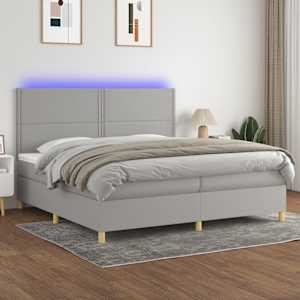 Box spring postel s matrací a LED světle šedá 200x200 cm textil - obrázek 1