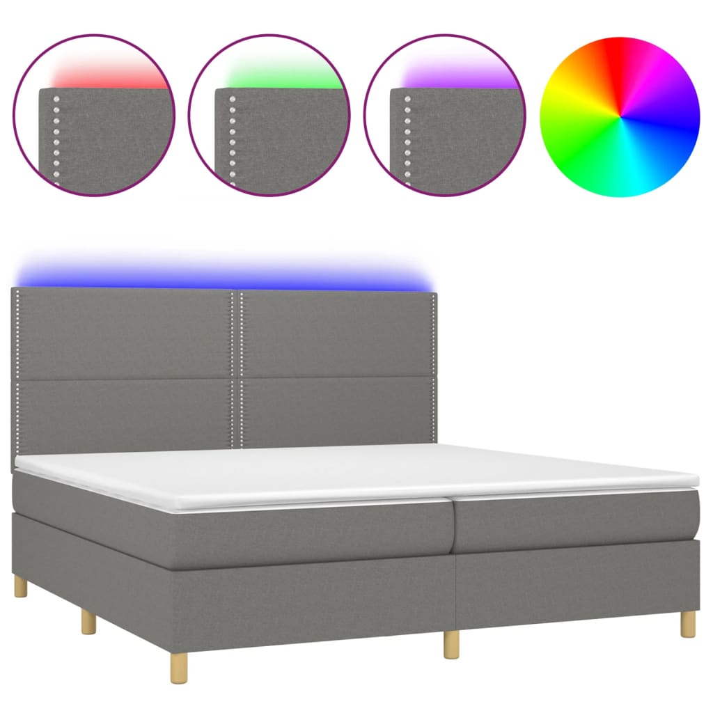 Box spring postel s matrací a LED tmavě šedá 200x200 cm textil