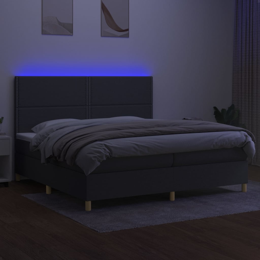 Box spring postel s matrací a LED tmavě šedá 200x200 cm textil