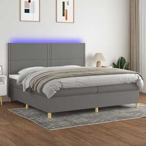Box spring postel s matrací a LED tmavě šedá 200x200 cm textil - obrázek 1