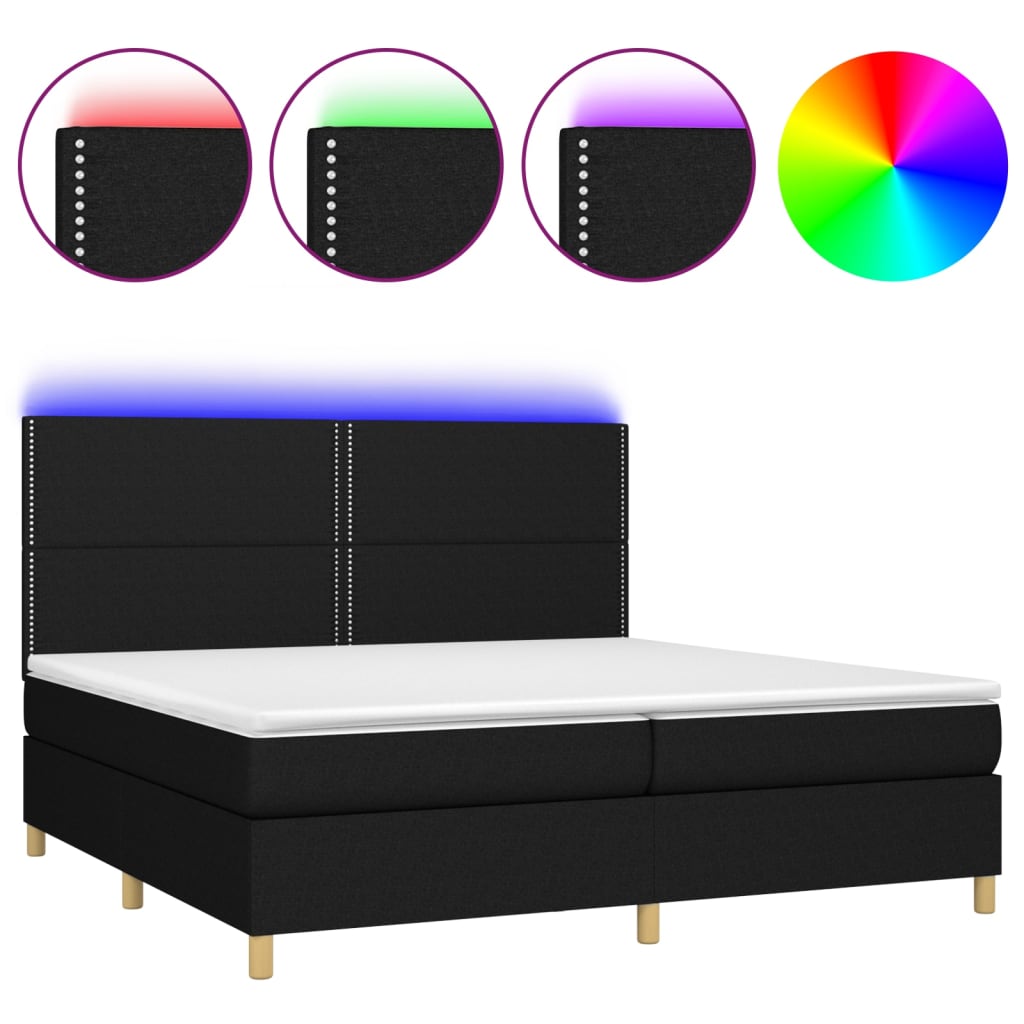 vidaXL Box spring postelja z vzmetnico LED črna 200x200 cm blago