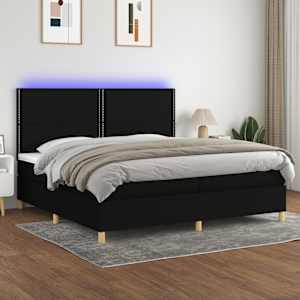 Box spring postel s matrací a LED černá 200x200 cm textil - obrázek 1