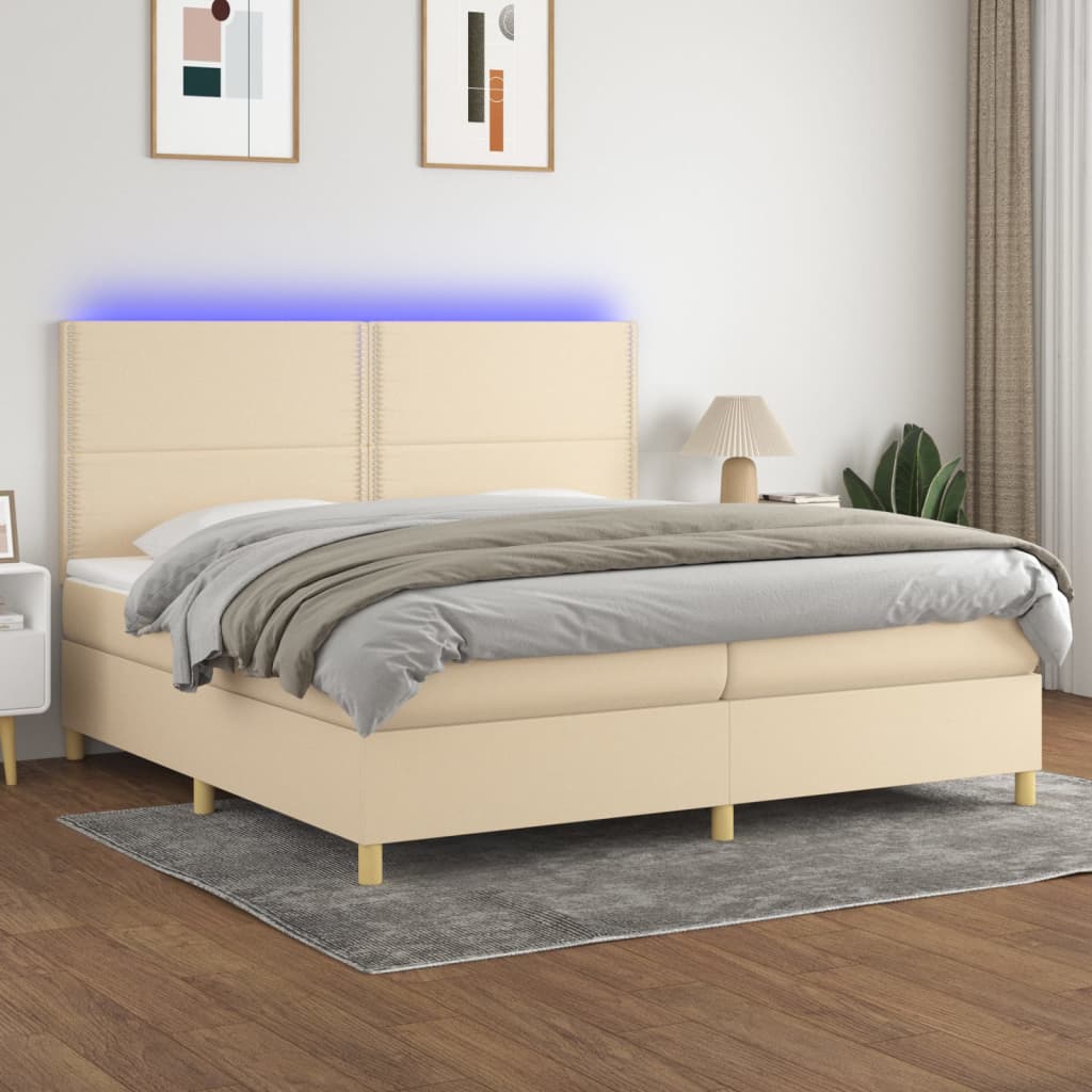 vidaXL Boxspringbett mit Matratze & LED Creme 200x200 cm Stoff