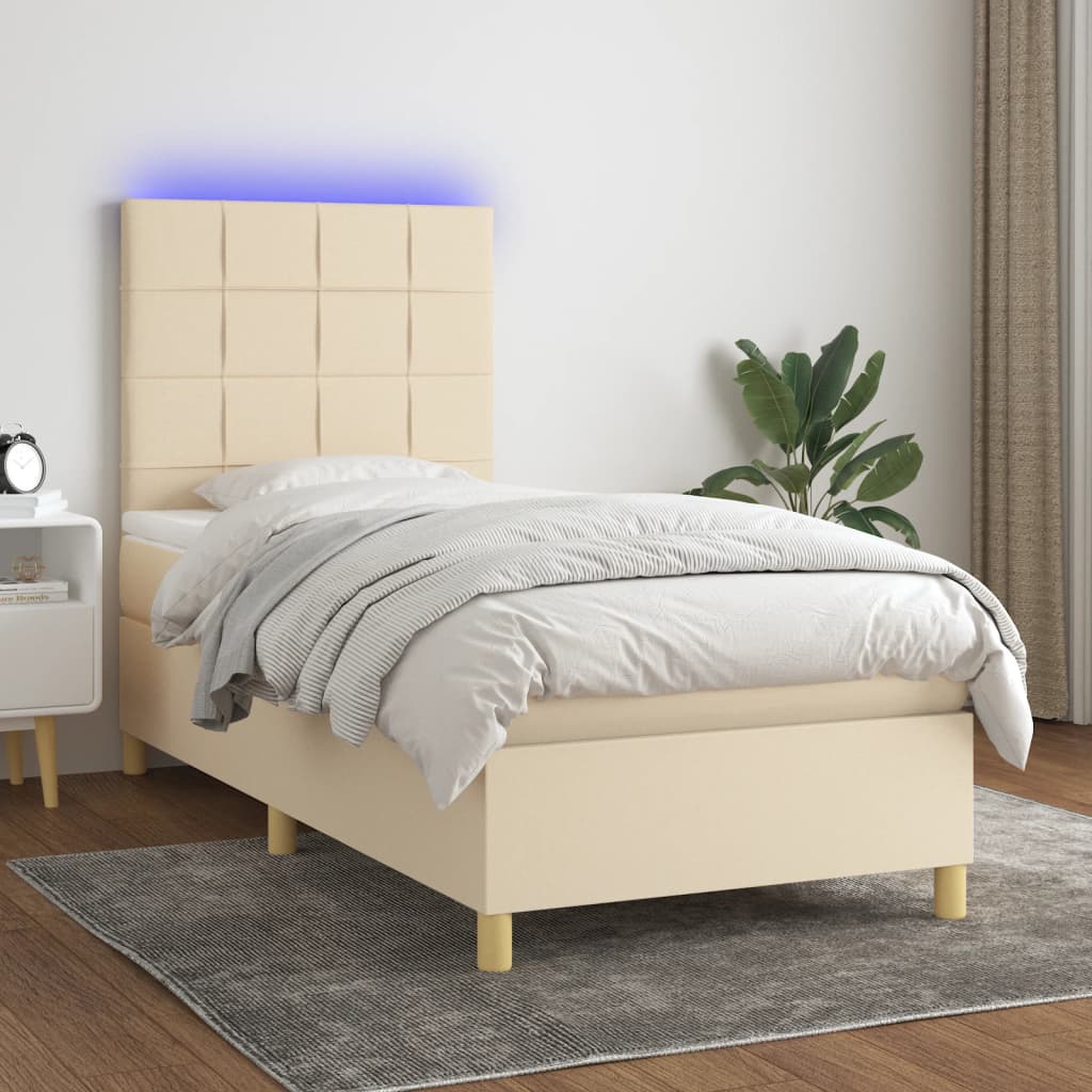 Sommier tapissier avec matelas et LED Crème 80x200cm Tissu