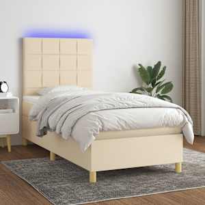 Box spring postelja z vzmetnico LED krem 80x200 cm blago