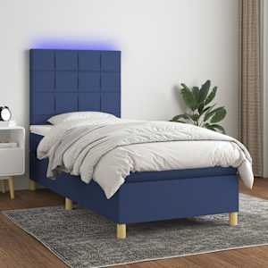 Box spring postel s matrací a LED modrá 80 x 200 cm textil - obrázek 1