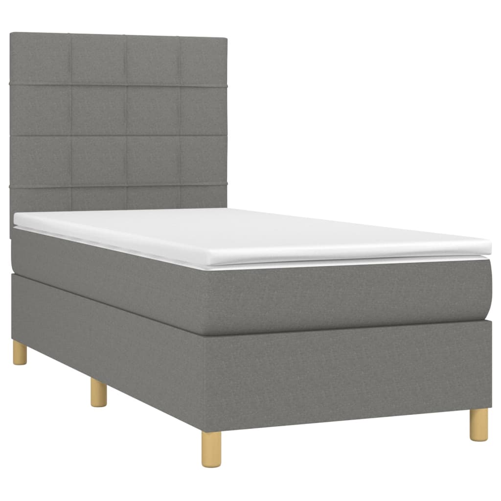 vidaXL Boxspring met matras en LED stof donkergrijs 90x190 cm afbeelding