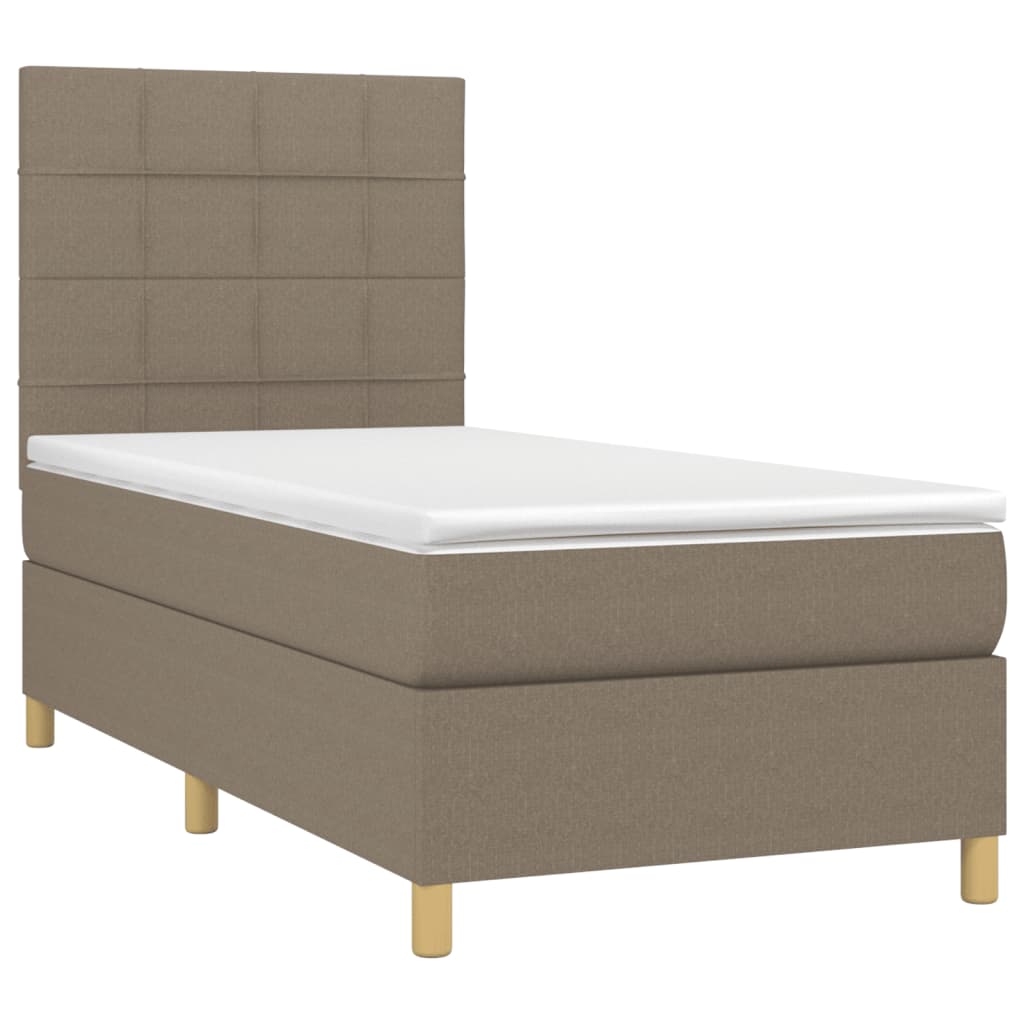 vidaXL Pat cu arcuri, saltea și LED, gri taupe, 90x200 cm, textil