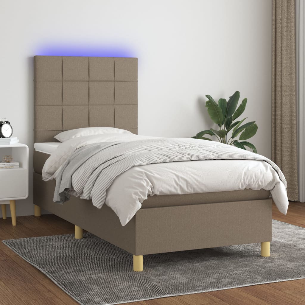 vidaXL Boxspringbett mit Matratze & LED Taupe 90x200 cm Stoff