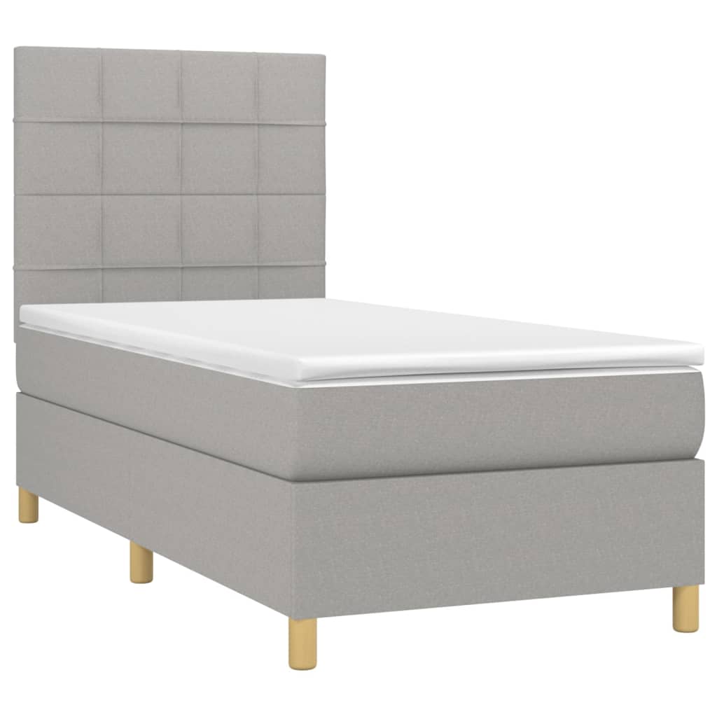 vidaXL Posteľ boxsping s matracom a LED bledosivá 100x200 cm látka