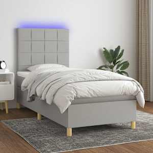 Box spring postel s matrací a LED světle šedá 100x200 cm textil - obrázek 1