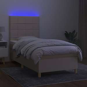 Box spring postel s matrací a LED krémová 100x200 cm textil - obrázek 4