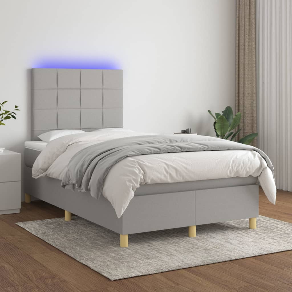 Boxspringbett mit Matratze & LED Hellgrau 120×200 cm Stoff