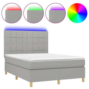 Box spring postel s matrací a LED světle šedá 140x190 cm textil - obrázek 2