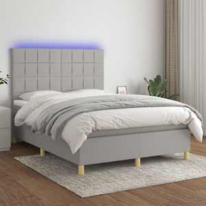 Box spring postel s matrací a LED světle šedá 140x190 cm textil - obrázek 1