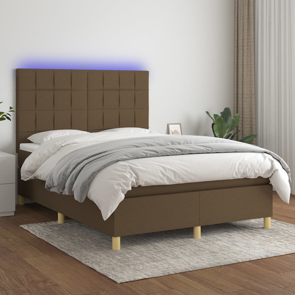 vidaXL Boxspringbett mit Matratze & LED Dunkelbraun 140x190 cm Stoff