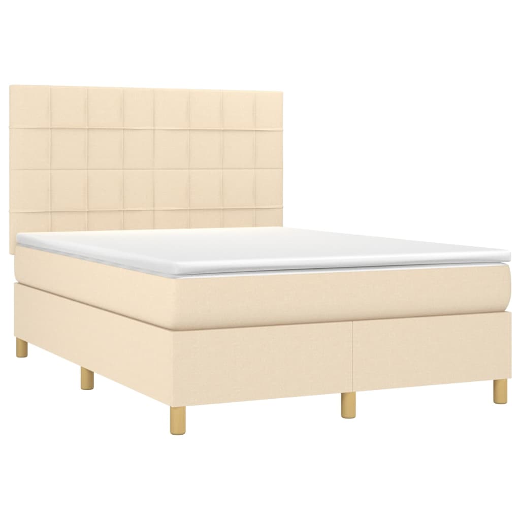 vidaXL Boxspring met matras en LED stof crèmekleurig 140x190 cm afbeelding