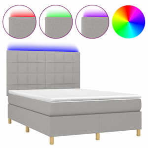 Box spring postel s matrací a LED světle šedá 140x200 cm textil - obrázek 2