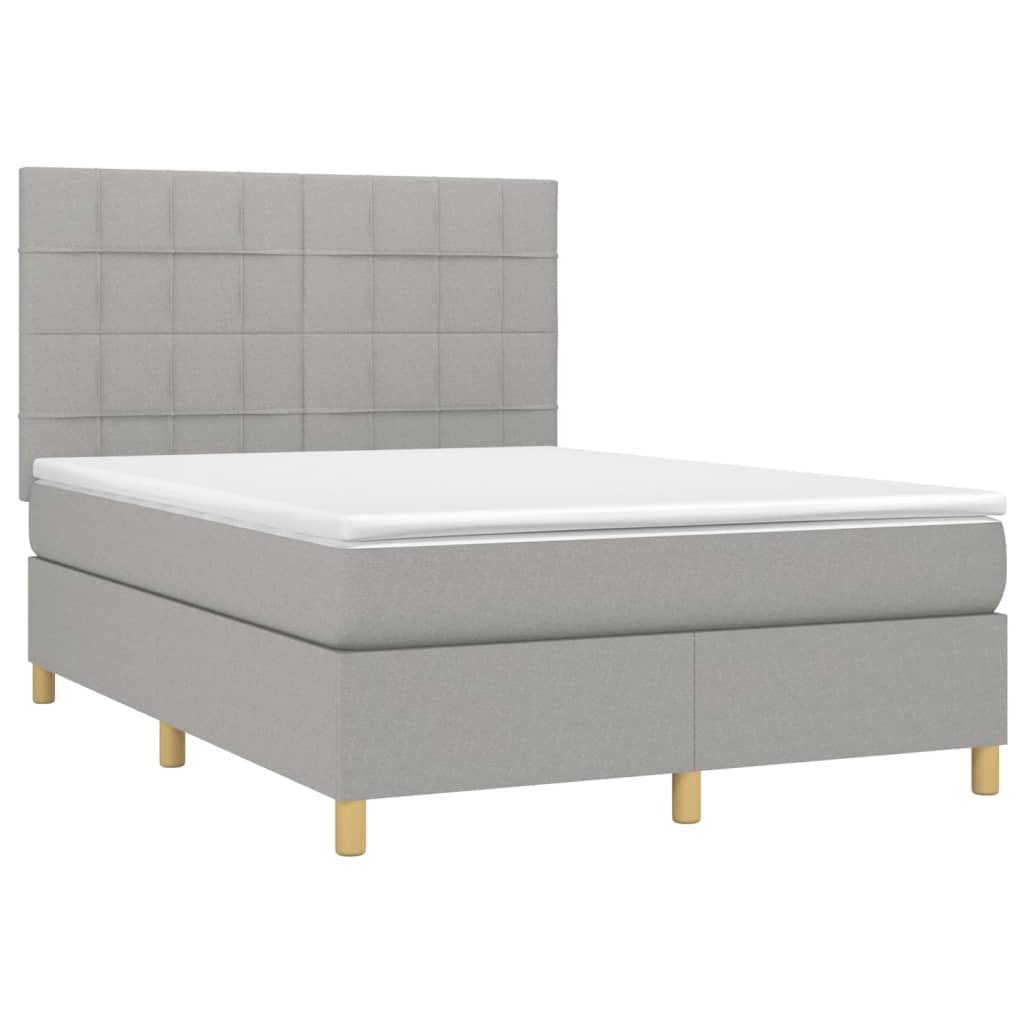 vidaXL Boxspring met matras en LED stof lichtgrijs 140x200 cm afbeelding