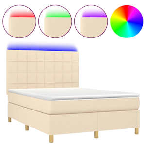 Box spring postel s matrací a LED krémová 140x200 cm textil - obrázek 2
