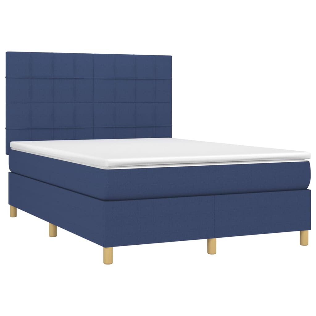 Thumbnail - vidaXL Boxspringbett mit Matratze & LED Blau 140x200 cm Stoff