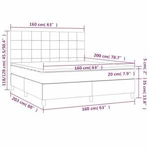 Box spring postel s matrací a LED světle šedá 160x200 cm textil - obrázek 8