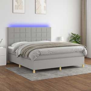Box spring postelja z vzmetnico LED sv. siva 160x200 cm blago