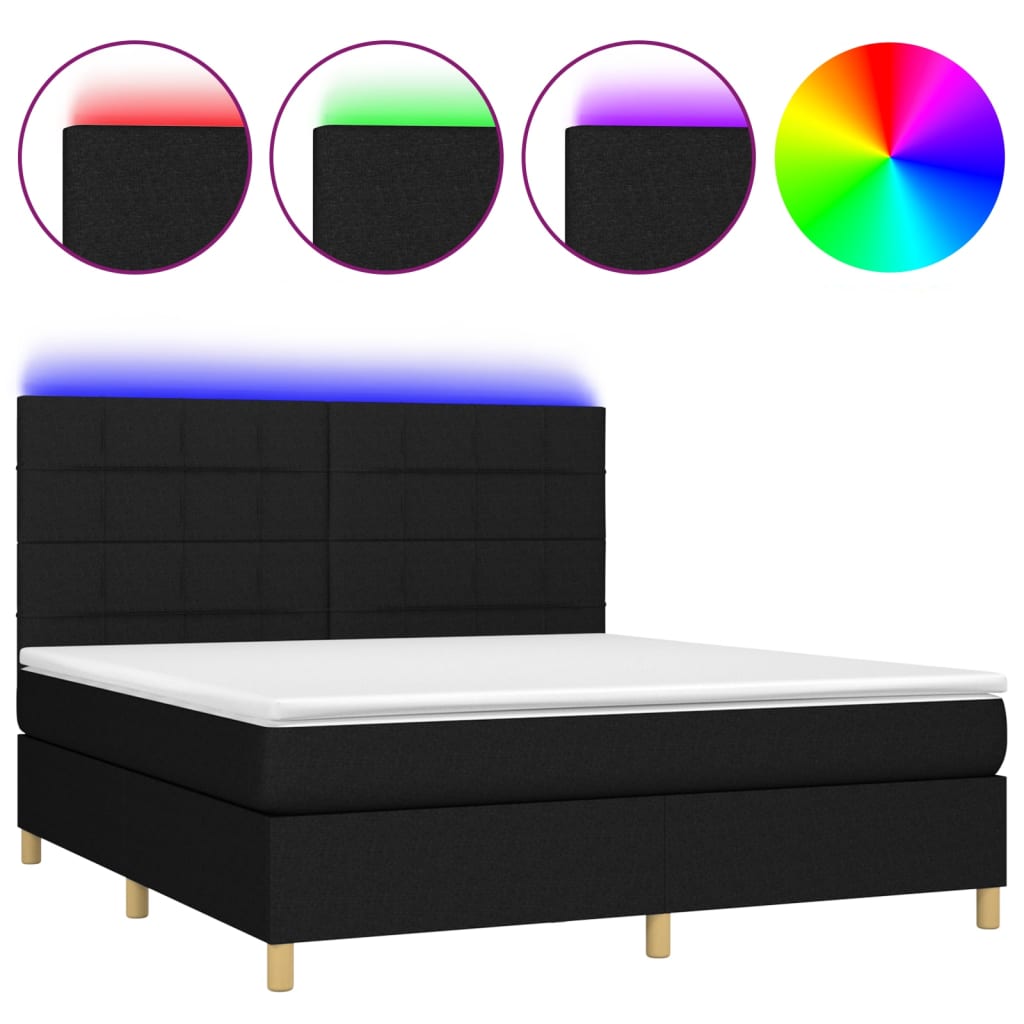 Thumbnail - vidaXL Boxspringbett mit Matratze & LED Schwarz 160x200 cm Stoff