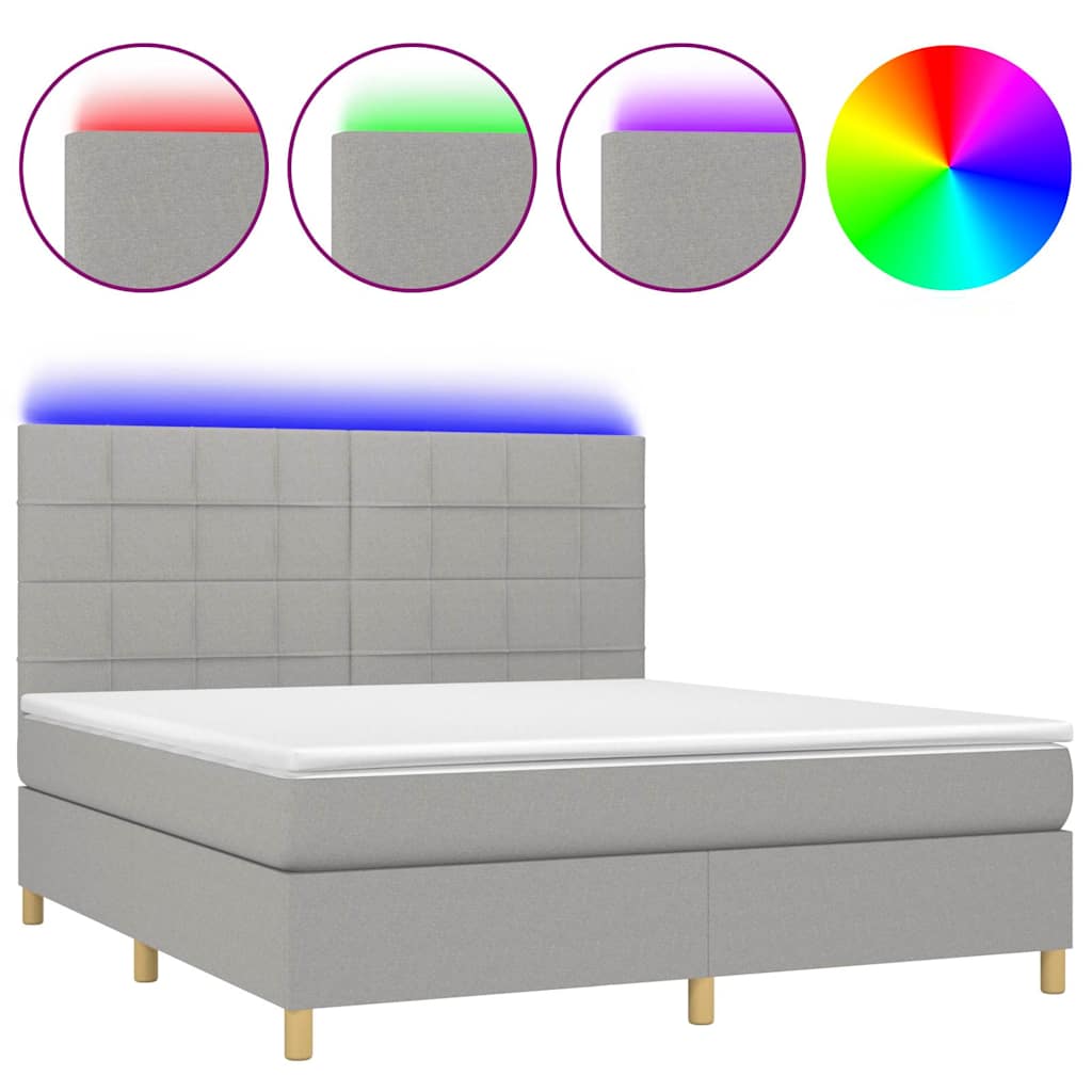 vidaXL Boxspring met matras en LED stof lichtgrijs 180x200 cm grijs, foto 3