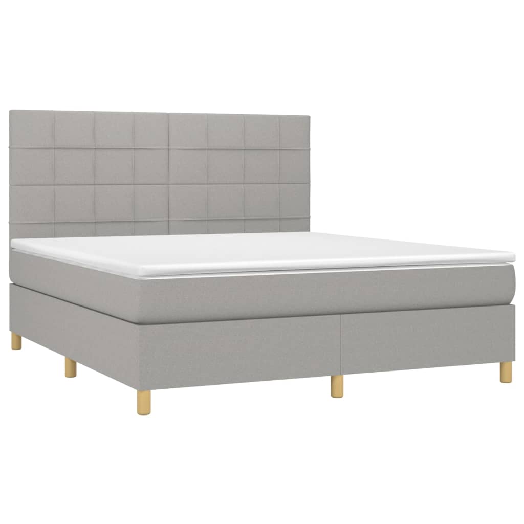 vidaXL Boxspring met matras en LED stof lichtgrijs 180x200 cm afbeelding
