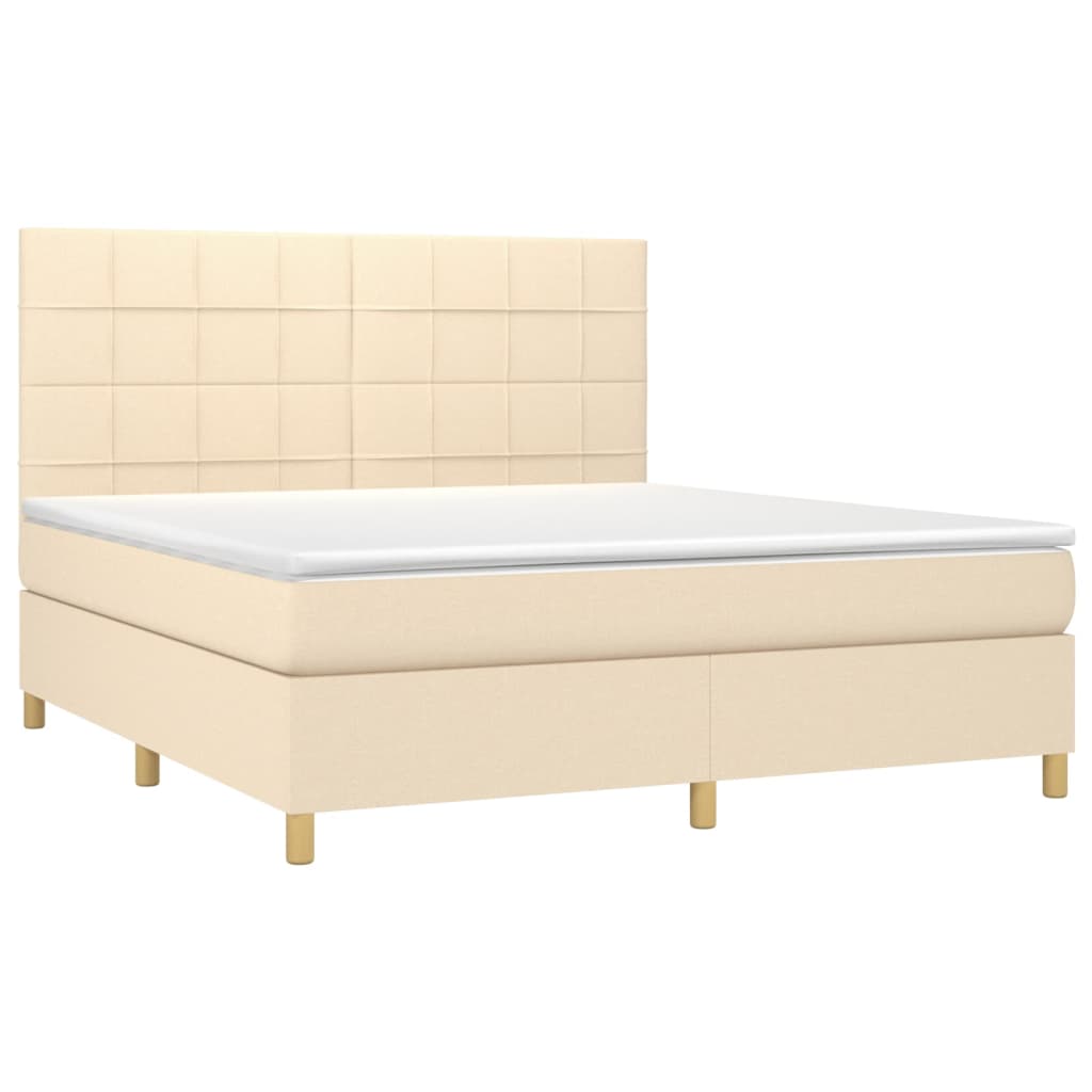vidaXL Boxspring met matras en LED stof crèmekleurig 180x200 cm afbeelding