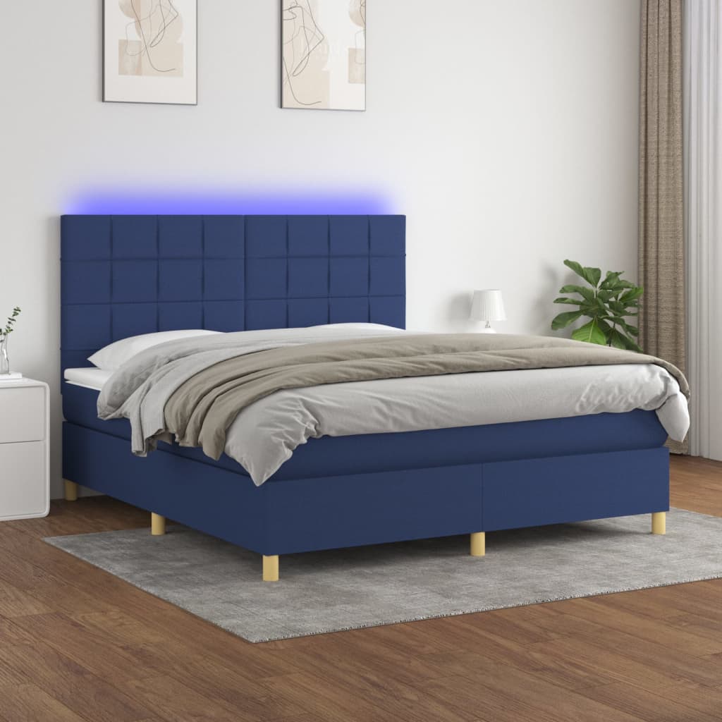 vidaXL Cama box spring c/ colchão e LED 180x200 cm tecido azul