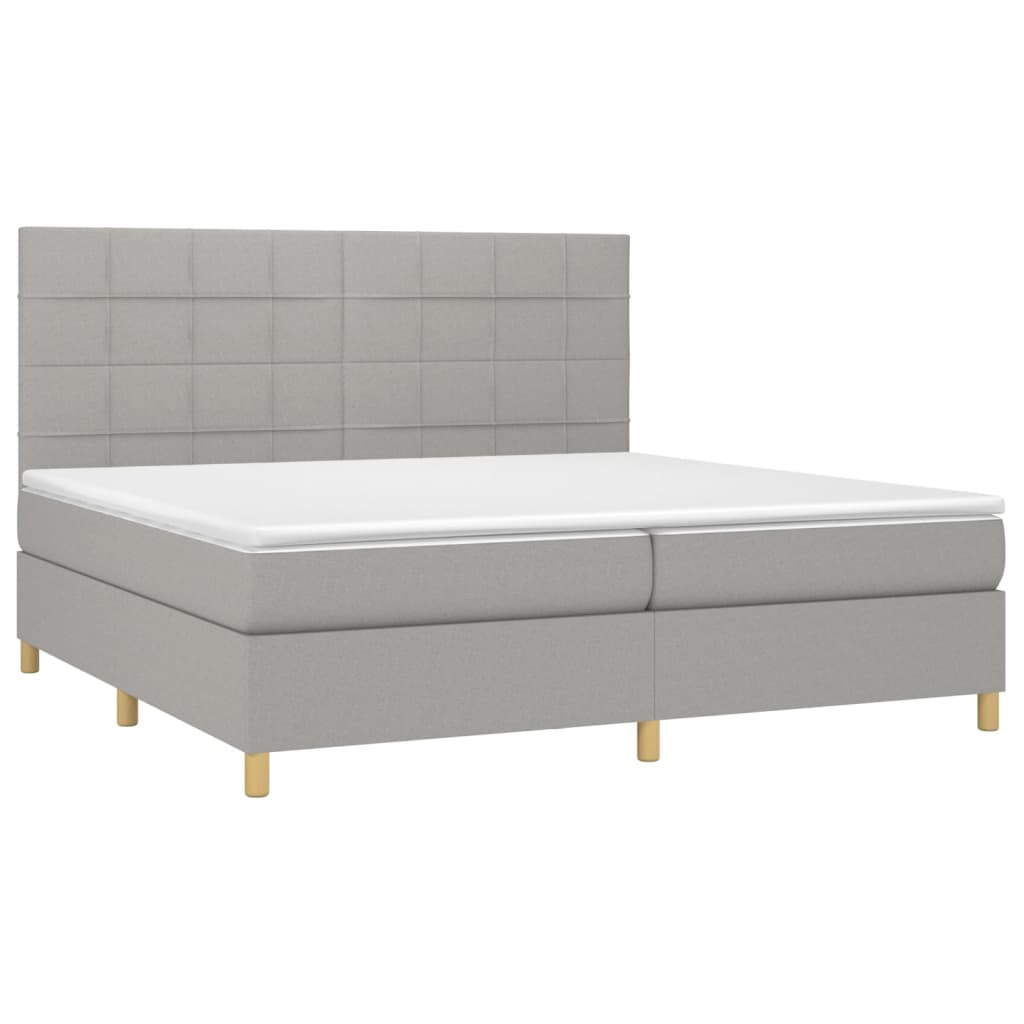 vidaXL Boxspring met matras en LED stof lichtgrijs 200x200 cm afbeelding