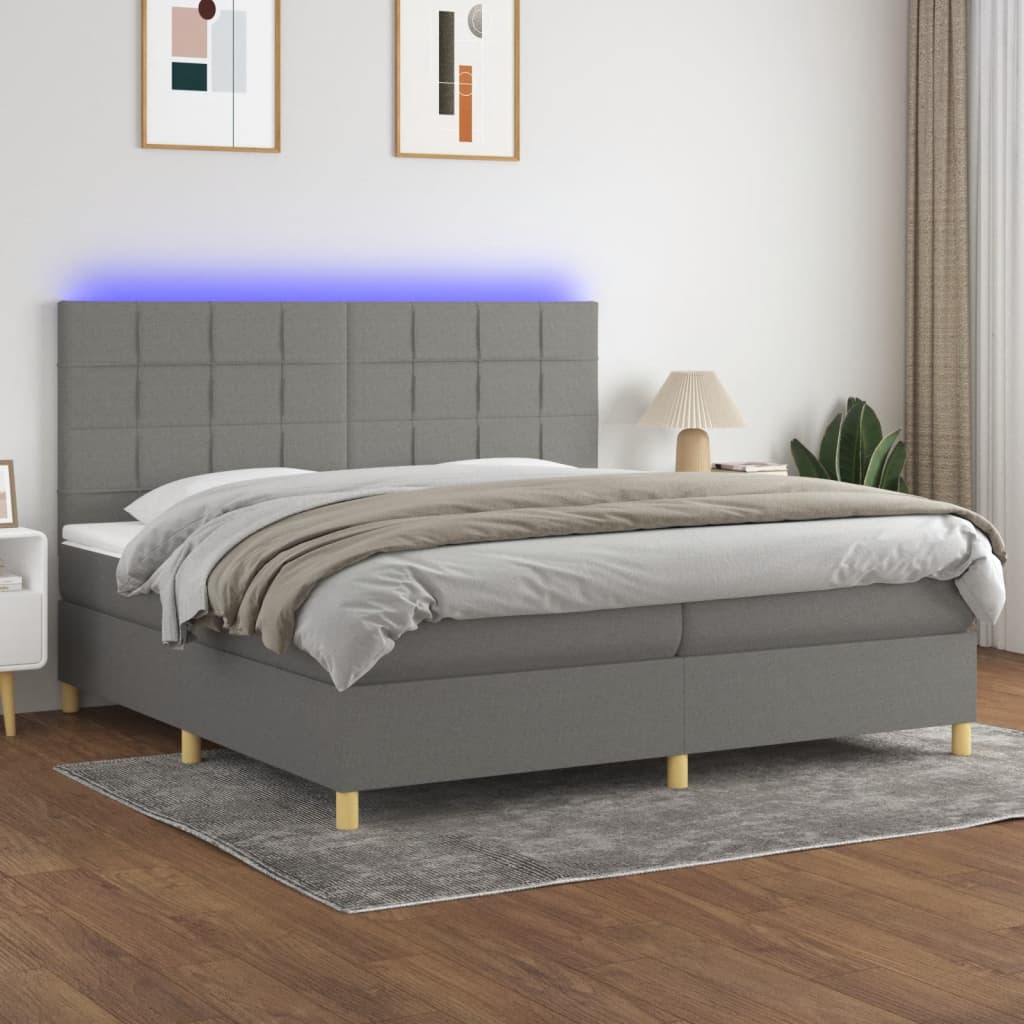 vidaXL Boxspringbett mit Matratze & LED Dunkelgrau 200x200 cm Stoff