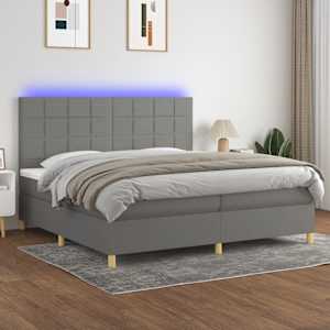 Box spring postelja z vzmetnico LED temno siva 200x200 cm blago