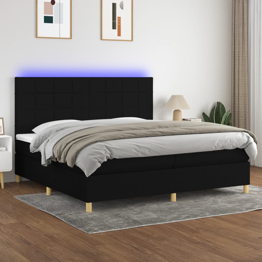 Sommier tapissier et matelas et LED Noir 200x200 cm Tissu