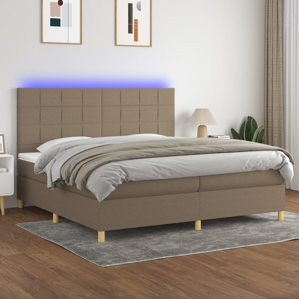 Sommier tapissier et matelas et LED Taupe 200x200 cm Tissu