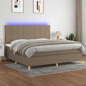 Box spring postelja z vzmetnico LED taupe 200x200 cm blago
