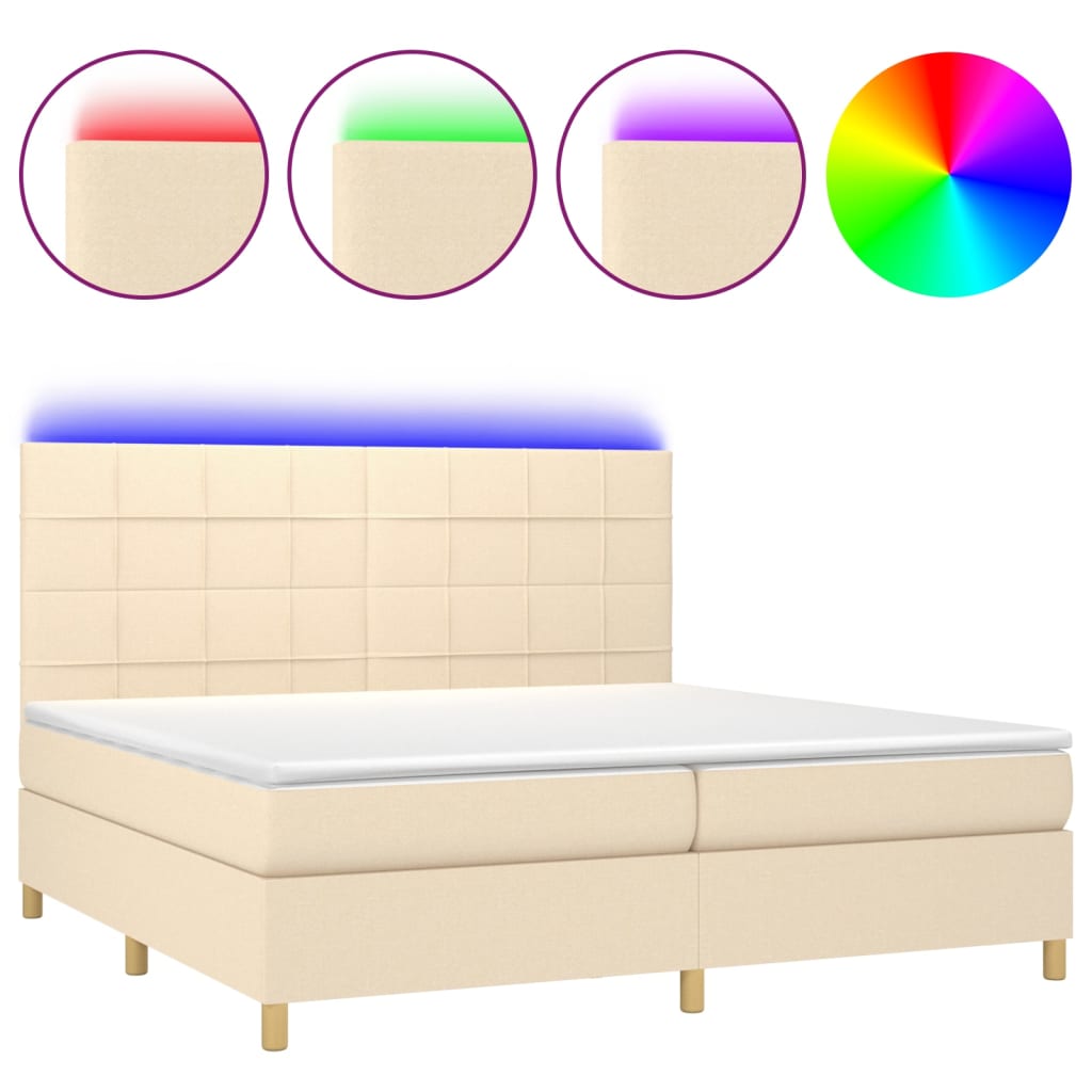 vidaXL Boxspring met matras en LED stof crèmekleurig 200x200 cm
