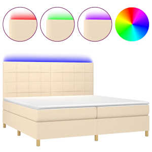 Box spring postel s matrací a LED krémová 200x200 cm textil - obrázek 2