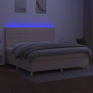 Box spring postel s matrací a LED krémová 200x200 cm textil - obrázek 4