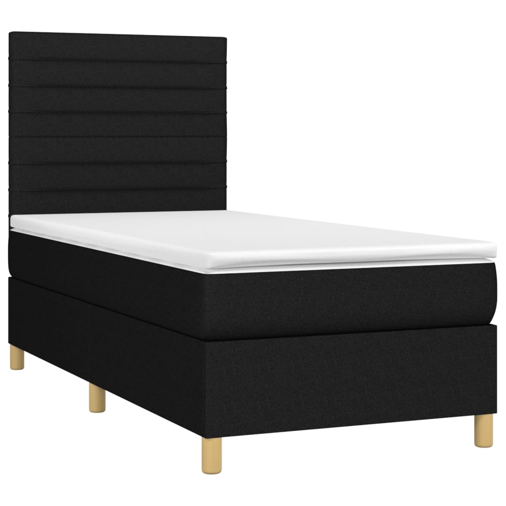 Fekete szövet rugós és LED-es ágy matraccal 80 x 200 cm 