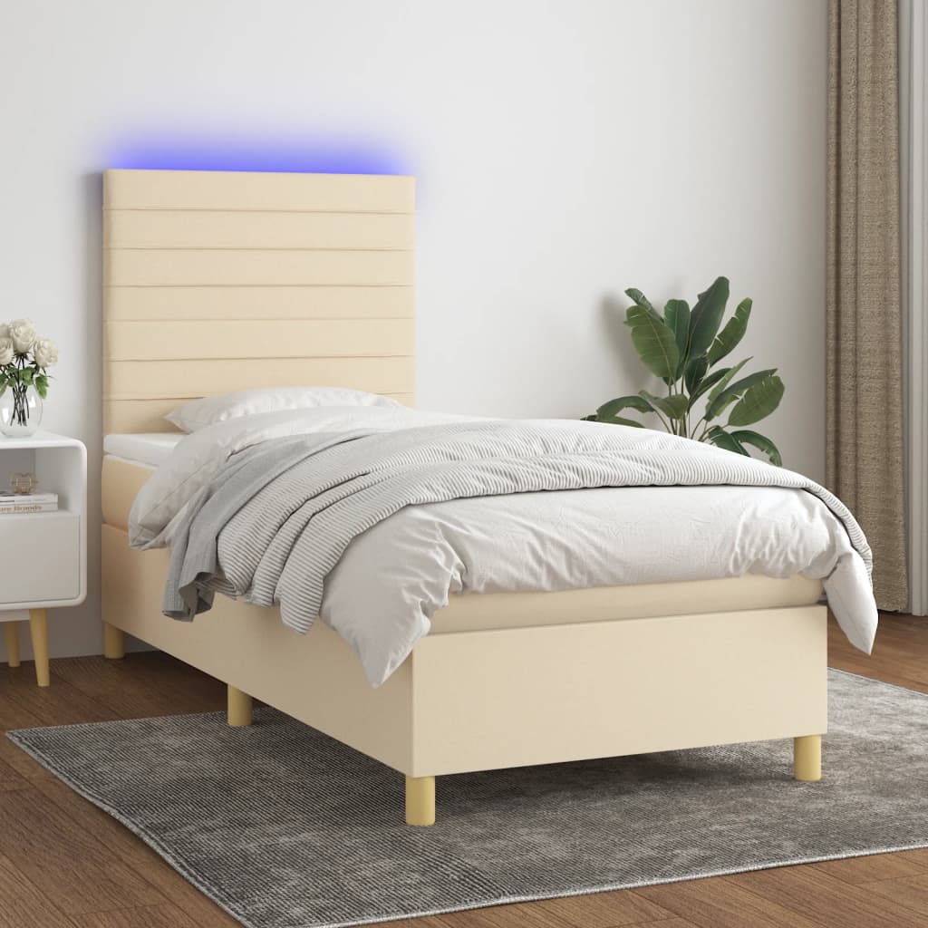 Box spring postel s matrací a LED krémová 80 x 200 cm textil